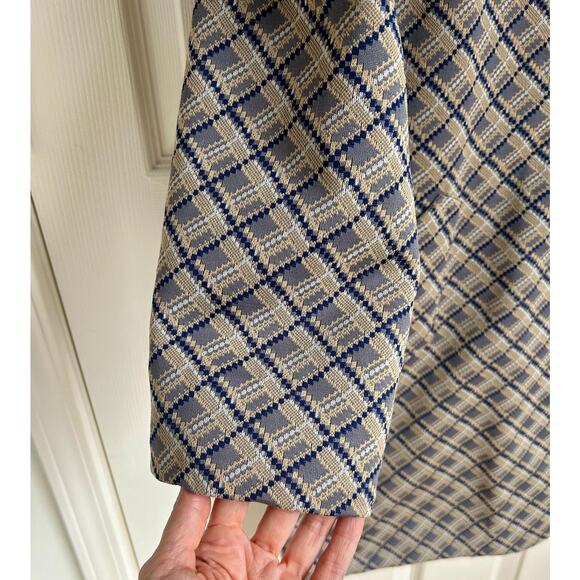 Vintage Patterned A-Line Coat Size Small, Blue and Beige | 60's Style Mod Coat - Picture 6 of 8